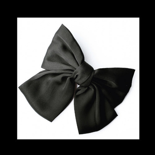 Satin Hair Bow Barrette Clip - Black